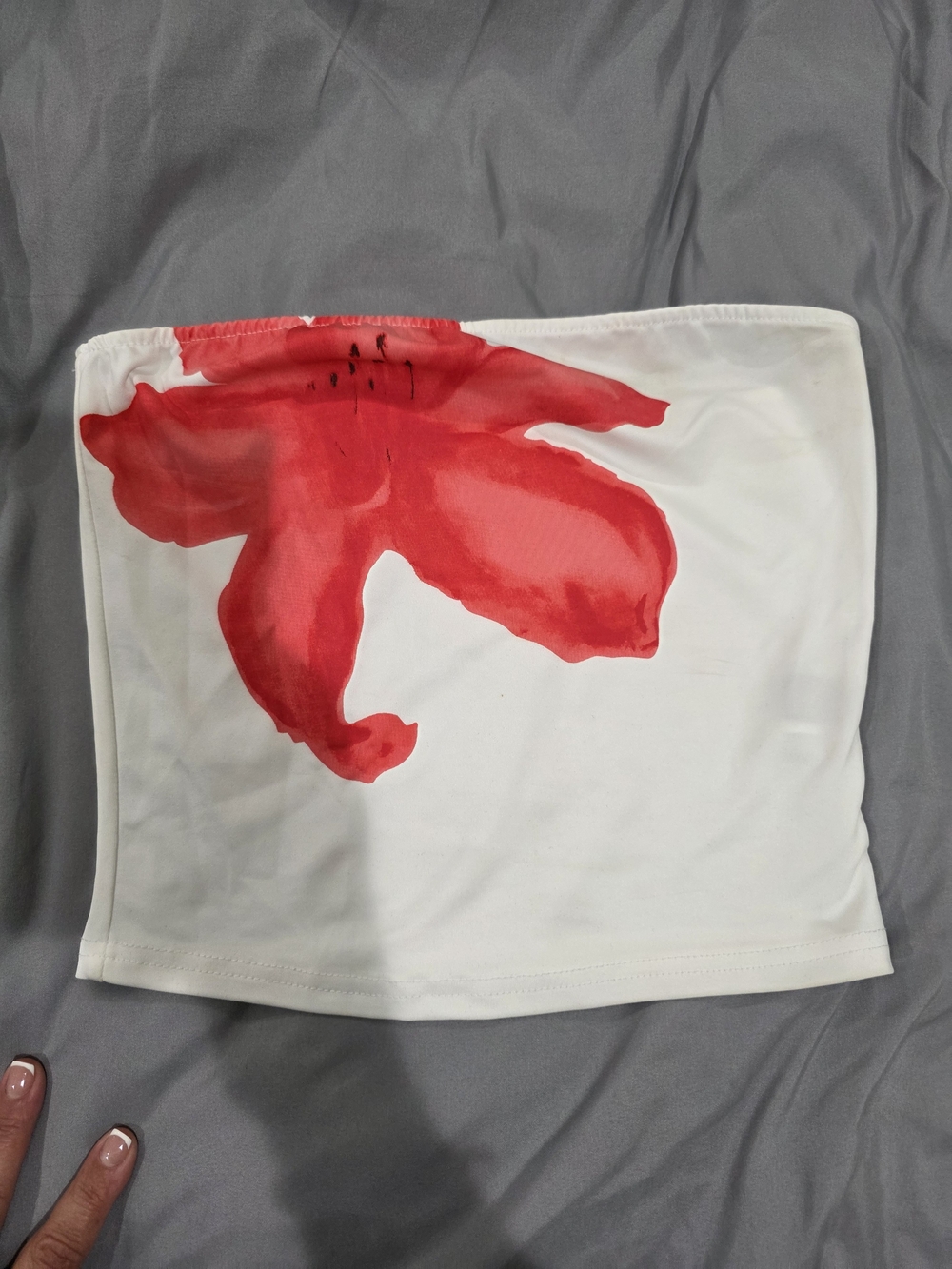 White Strapless Top with Red Designs